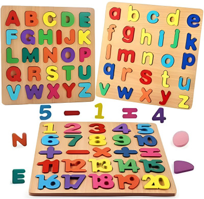 DANDLES Wooden 3in1 Educational Learning & Creative Board Game Puzzle Alphabet for kids.(Multicolor)