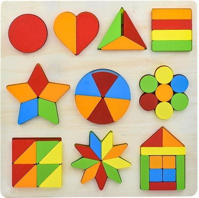 KNK Infotain Wooden Shapes Intelligence Brain Teaser Puzzle Board with 10 Designer Shapes(Multicolor)