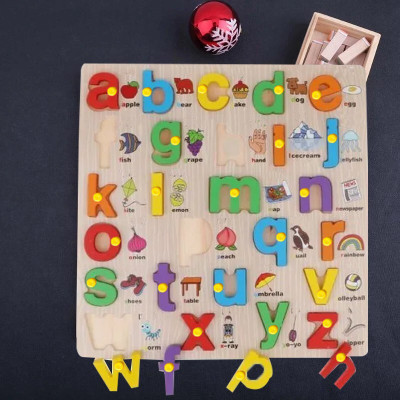 PopPlop Picture Small Alphabet Toys Montessori Board Educational Learning Letters Puzzle(Beige)