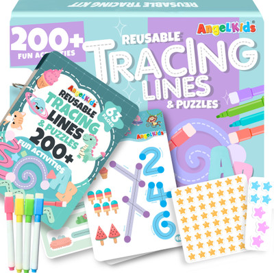 Angel Kids Reusable Tracing Lines for Kids 63 Pages Handwriting Practice Kit with Markers(Multicolor)