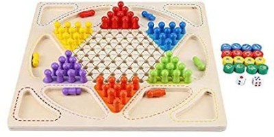 TRU TOYS Wooden Frame Chinese Checkers + Ludo 2 In 1 Board Game with Coins & Dice Strategy & War Board Game