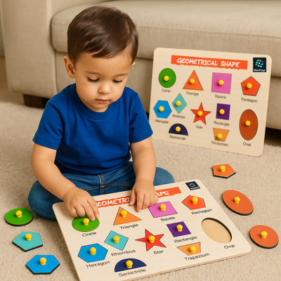 MetClap Geometric Shape Tray: Montessori toy for shape sorting and STEM skills.(Multicolor)