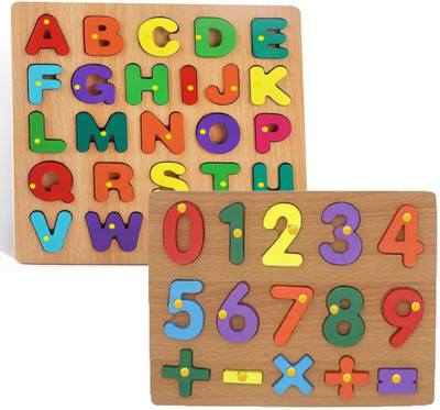 SHALAFI Pack Of 2 Counting Math Montessori Toys and ABCD Alphabets Matching Puzzle Board(Beige, Multicolor)