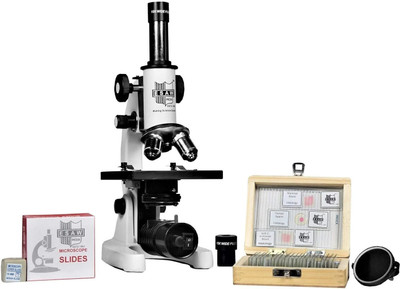 ESAW SM-02 Student Compound Biological Microscope with 25 Prepared Microscope Slides(White, Black)