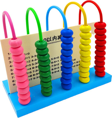 poksi Wooden Abacus Double-Sided Calculation Shelf|Counting Addition Subtraction(Multicolor)