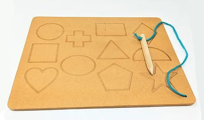 SHALAFI Sorting Blocks Board Game Pegboard Tracing Geometric Shape Boards Learning Toys(Beige)