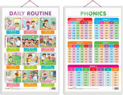 GO WOO Pack of 2 DAILY ROUTINE and PHONICS - 1 Educational charts(Red)