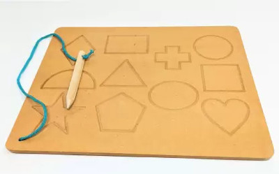 Plus Shine Geometric Shape Handwriting Practice Board with Knobs Educational Learning Game(Beige)