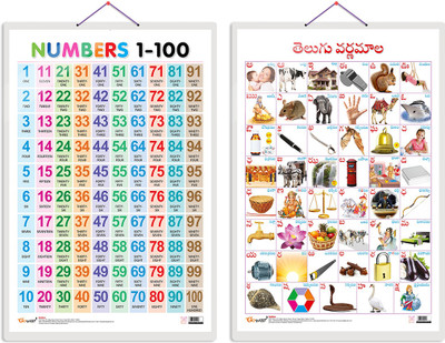 GO WOO Pack of 2 Numbers 1-100 and Telugu Alphabet (Telugu) Educational charts(Grey)