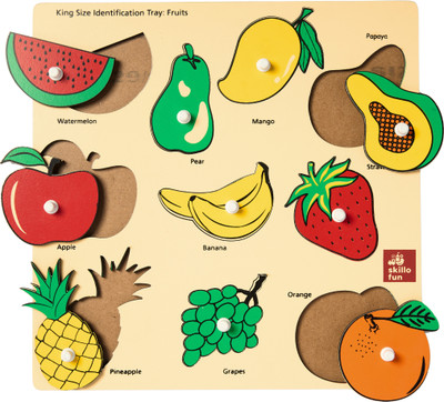 SKILLOFUN Wooden King Size Fruit Identification Tray With Knobs For 2 Year Old Boy Or Girl(Multicolor)