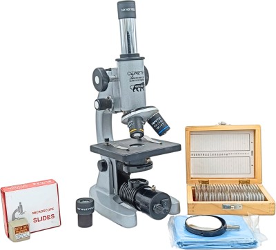 COMETEK Student 675x Compound Microscope - Mag: 100x to 675x with 25 Prepared Slides(Grey)