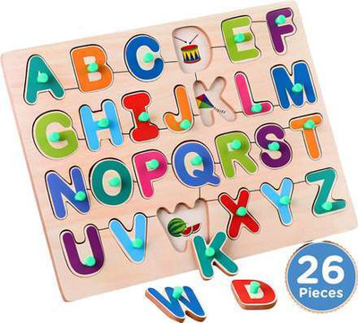 moshpit Wooden Educational Creative learning A To Z English Alphabets Puzzle Multicolor.(Multicolor)