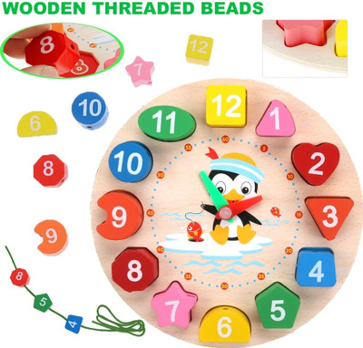 Dwiti Enterprise Wooden Montessori Analog Clock,Teaching Time Number Blocks Puzzle(Multicolor)