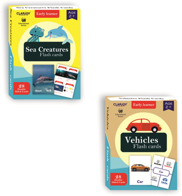 Clapjoy Vehicles and Sea Creatures Double Sided Flash Cards for Kids 2 year & above(Multicolor)