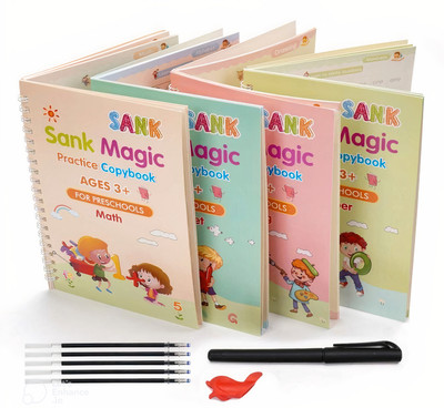 Onshhm 4 PCS Reusable Practice Copybook for Kids, Sank Magic Exercise Copybook(Multicolor)