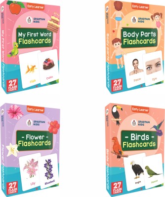spartan kids Body part,My First Word,Flower and Bird Flash Cards For Kids(set of 4)(Multicolor)