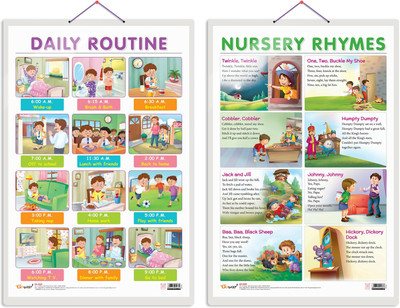 GO WOO Pack of 2 DAILY ROUTINE and NURSERY RHYMES Educational charts(Pink)