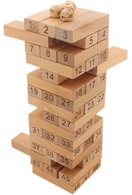 CrazyBuy 48Pcs Wooden Building Blocks Puzzle with 4pcs Dice, Wooden Stacking Game(Multicolor)