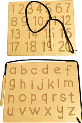 APD Small abcd with Number 1-20 Writing Practice Wooden Boards With Dummy Pencil(Brown)