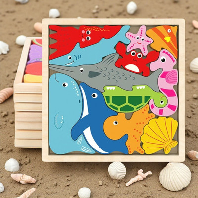 VHD Sea Animal Wooden Jigsaw Puzzle for Kids – Educational Toy Q57(Multicolor)