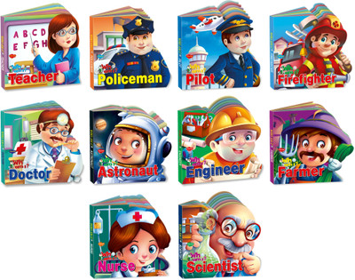 GO WOO Learn About Community Helpers | Who Am I Die-Cut Shape Board-Books | Pack Of 10(Multicolor)