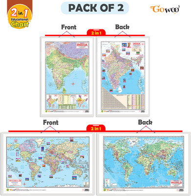 GO WOO Packof2|2IN1INDIAPOLITICAL&PHYSICAL MAP&WORLDPOLITICAL&PHYSICALMAPINENGLISHChart(Black)
