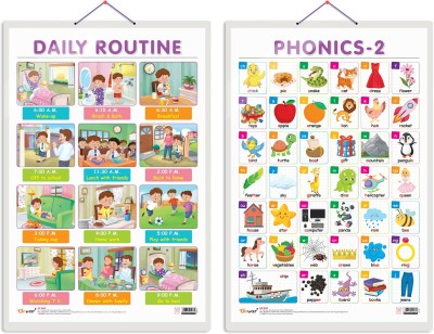 Gift Pack Of 2 DAILY ROUTINE And PHONICS - 2 Charts | Wall Posters For Room Decor High Quality Paper Print With Hard Lamination (20 Inch X 30 Inch, Rolled)(Hardcover, Sahil)