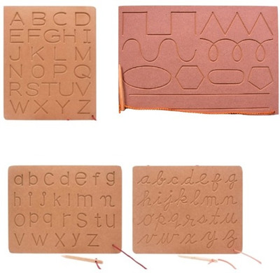 REWASHREE CRAFT WORLD Wooden Tracing Board with Dummy Pencil Capital ABC Small abc Pattern (Pack of 4)(Brown)