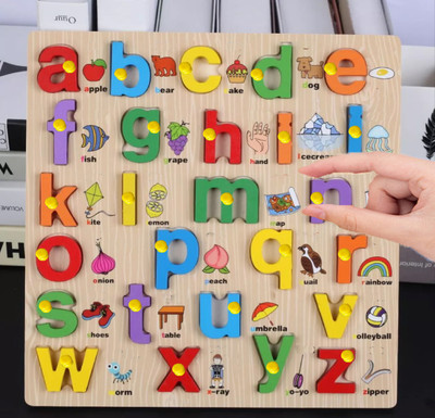 FORSIKHA Small Alphabet Toys Montessori Digital Board Educational Learning Letters Puzzle(Beige)