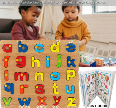 SHALAFI Small Alphabet Puzzle Blocks Educational Learning Toy Alphabet Board+3in1 Book(Beige, Multicolor)