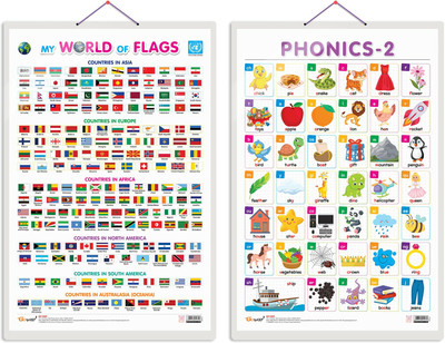 GO WOO Pack of 2 My World of Flags and PHONICS - 2 Educational charts(Green)