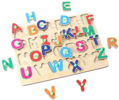 RITSKART Alphabet Puzzle Educational Learning ABC Letters Board Building Block Toy(Brown)
