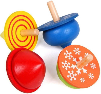 WUDLY Wooden Spinning Top Toy with Intricate Patterns – Durable, Colorful(Green, Blue, Yellow, Red)