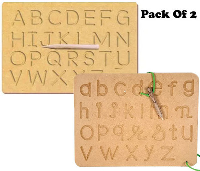 SHALAFI Set of 2 Wooden Alphabet Tracing Boards Uppercase&ABC LowerCase Learning Toys(Beige)