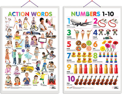 GO WOO Pack of 2 Action Words and Numbers 1-10 Educational charts(Black)
