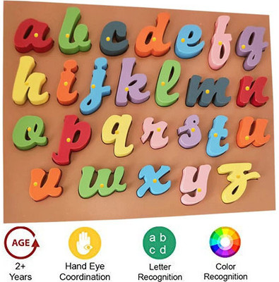 SHALAFI Wooden Cursive Small Alphabets Letters a To z English Alphabets Jigsaw Puzzle(Beige, Multicolor)