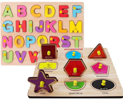 Plus Shine Combo Wooden Alphabets Puzzle Board and Shapes & Colors Puzzle for kids(Beige)