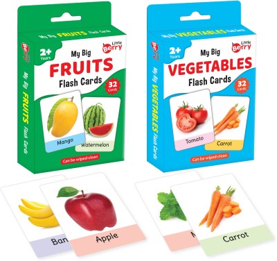 Little Berry Big Flash Cards for Kids (Set of 2): Fruits and Vegetables - 64 Cards(Multicolor)