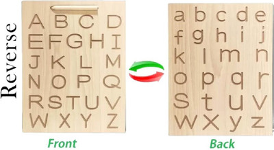 jaraglobal Both Side Laminated Wooden Capital & Small Alphabet Tracing Board Learning Toys(Brown)
