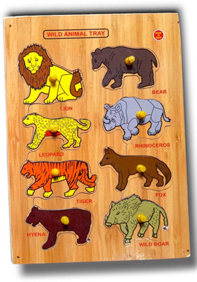 aasiyaenterprises Wooden Colorful Wild Animals Puzzle Board For Kids(Multicolor)
