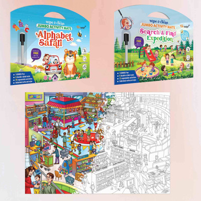GO WOO ALPHABET, SEARCH & FIND ACTIVITY MATS, and GIANT AT THE MALL COLOURING POSTER(Multicolor)