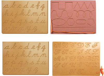 REWASHREE CRAFT WORLD 2 In 1 Wooden Tracing Board with Dummy Pencil Cursive and Pattern (Pack of 2)(Brown)
