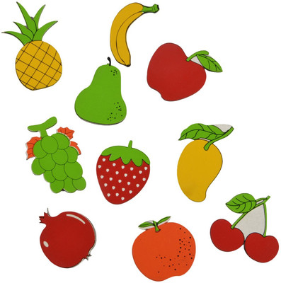 SKILLOFUN Magnetic Wooden Fruits Cutouts – Set of 10 | Fun & Creative Learning for Kids(Multicolor)
