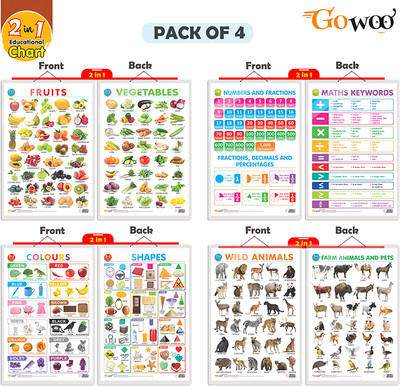 GO WOO Pack of 4 NUMBER&FRACTIONS&MATHKEYWORDCOLOURS&SHAPES and MORE(Black)