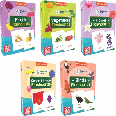 spartan kids Flower,Colour&shape,Vegetables,Bird and Fruit Flash Cards For Kids(set of 5)(Multicolor)