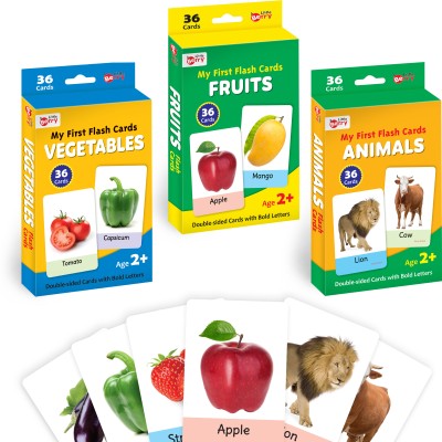 Little Berry My First Flash Cards for Kids (Set of 3): Fruits, Vegetable & Animal - 108 Cards(Multicolor)