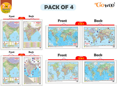 GO WOO Pack of 4 INDIAPOLITICAL&PHYSICALMAPINENGLISH INDIAPOLITICAL & MORE(Gold)