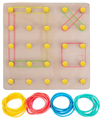 Plus Shine Montessori Wooden Geoboard with Rubber Band Graphical Math Pattern Blocks Puzzle(Beige, Multicolor)