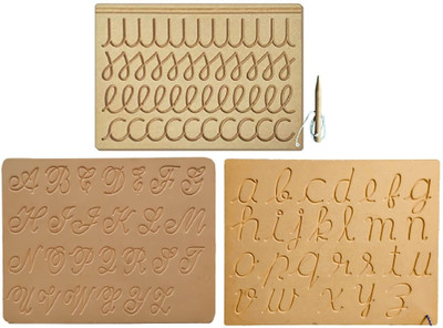 REWASHREE CRAFT WORLD Wooden Tracing Board Pencil Alphabets Cursive Capital,Small,Multi Pattern(Brown)