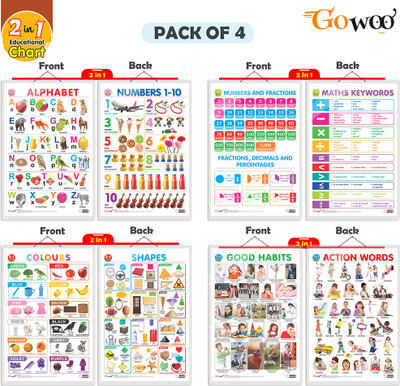 GO WOO Pack of 4 ALPHABET&NUMBER1-10NUMBER&FRACTION&MATH KEYWORDCOLOURS&SHAPES AND MORE(Maroon)